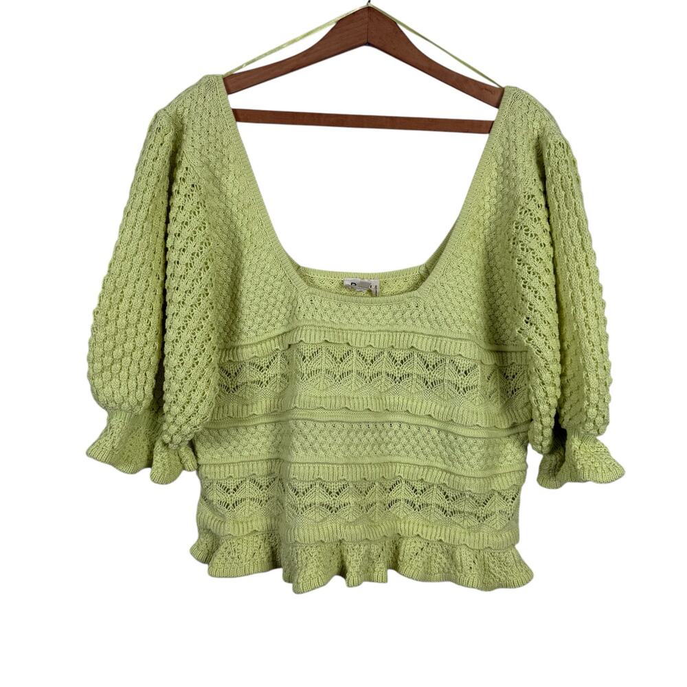 BiBi Women Cropped Knit Sweater XL Ruffle Puff Sleeves Western Feminine Colorful